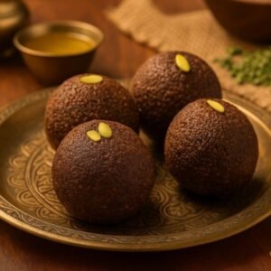 Organic Ragi Laddus made with jaggery and pure ghee – healthy traditional Indian sweet rich in calcium and fiber